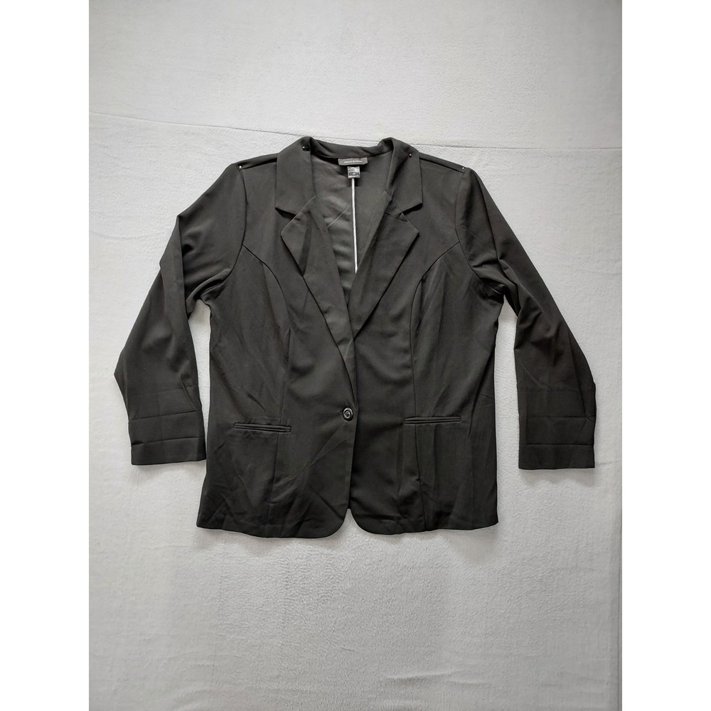 Ashley Stewart Women Blazer Jacket 24T Black One Button Notch Lapel Career Work